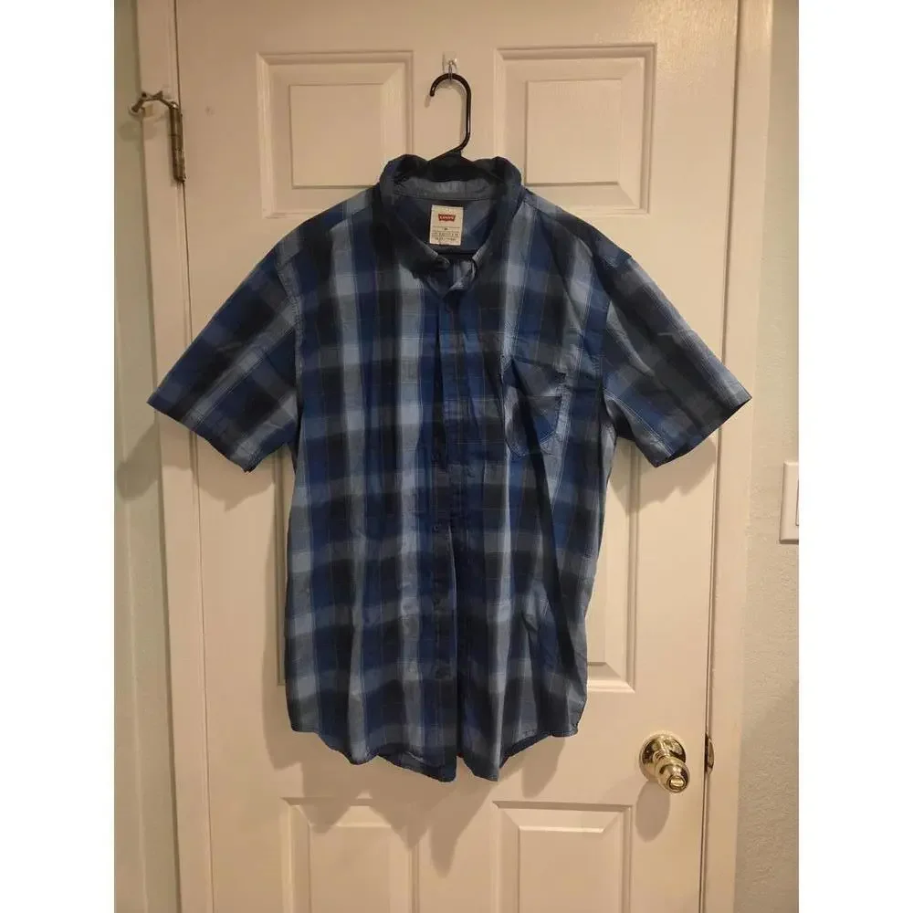 XXL Levi's Men's Blue Plaid Short Sleeve Button-Up Shirt